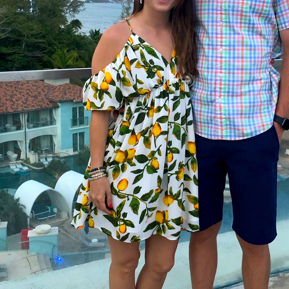 Gianni Bini lemon off the shoulder dress